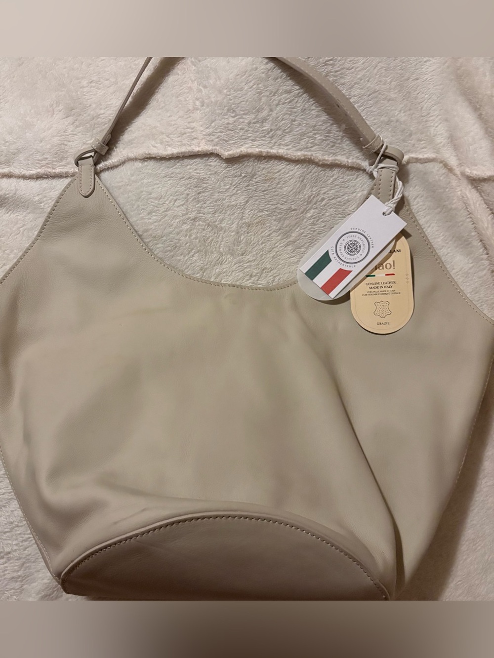 Italian Leather Cream Shoulder Bag